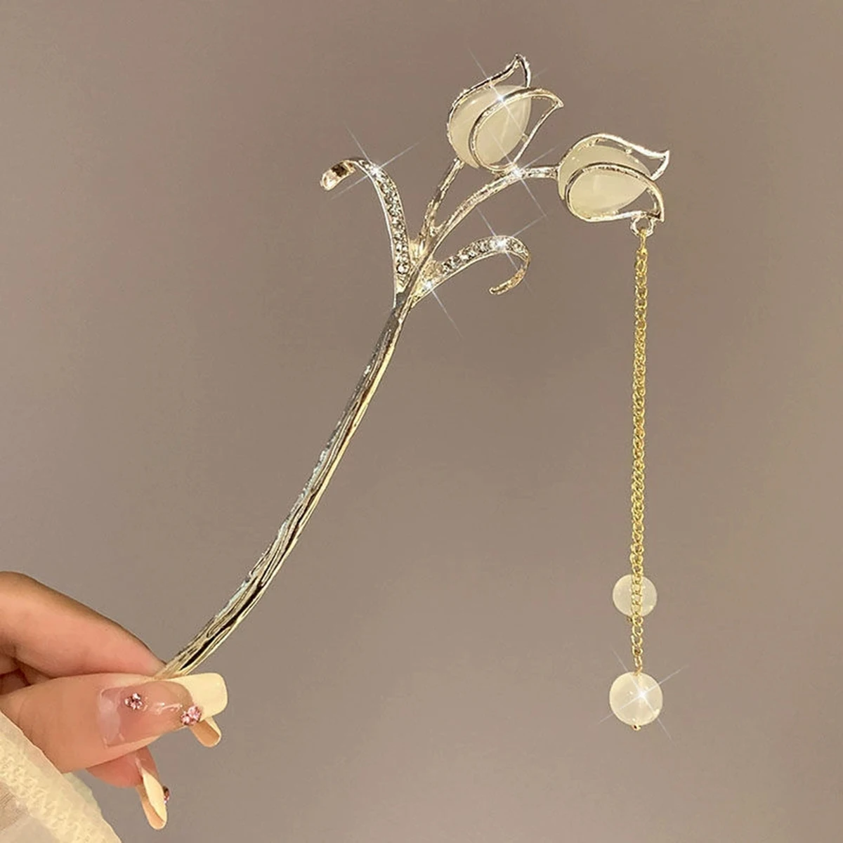 1 Stück Vintage Glocke Orchidee Blume Fransen Haarstäbchen Modisches Metall für Frauen Elegante Haarschmuck und vielseitige Styling-Werkzeuge – Detail 3