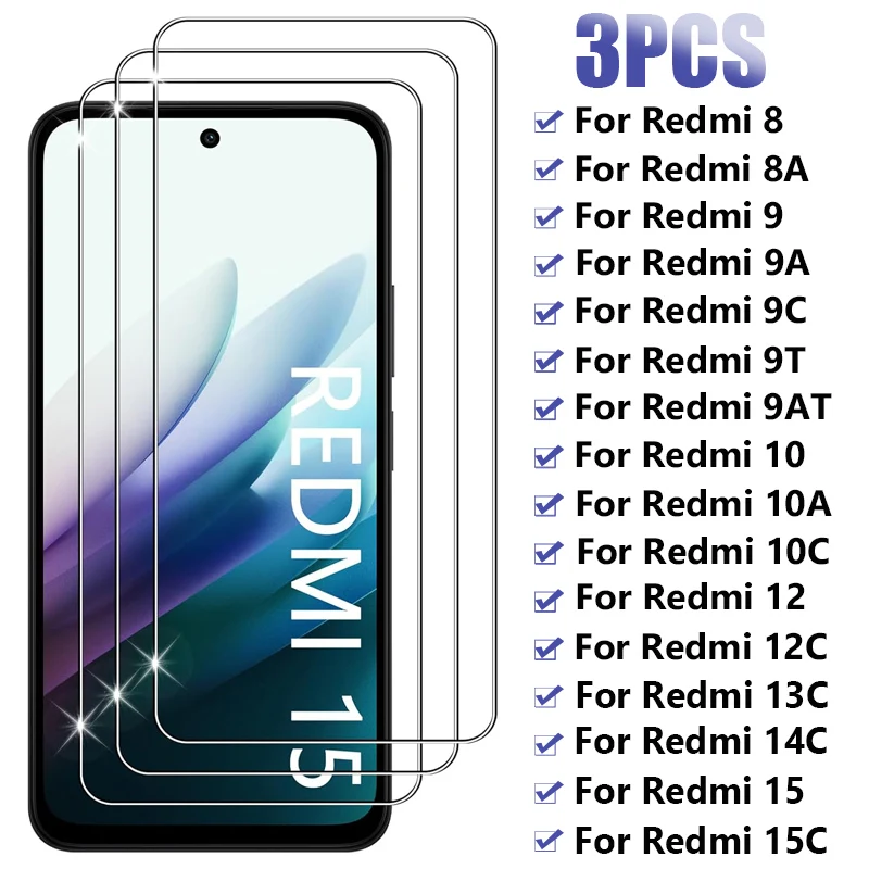3PCS Full Tempered Glass For Xiaomi Redmi 15 15C 14C 13C 5G 