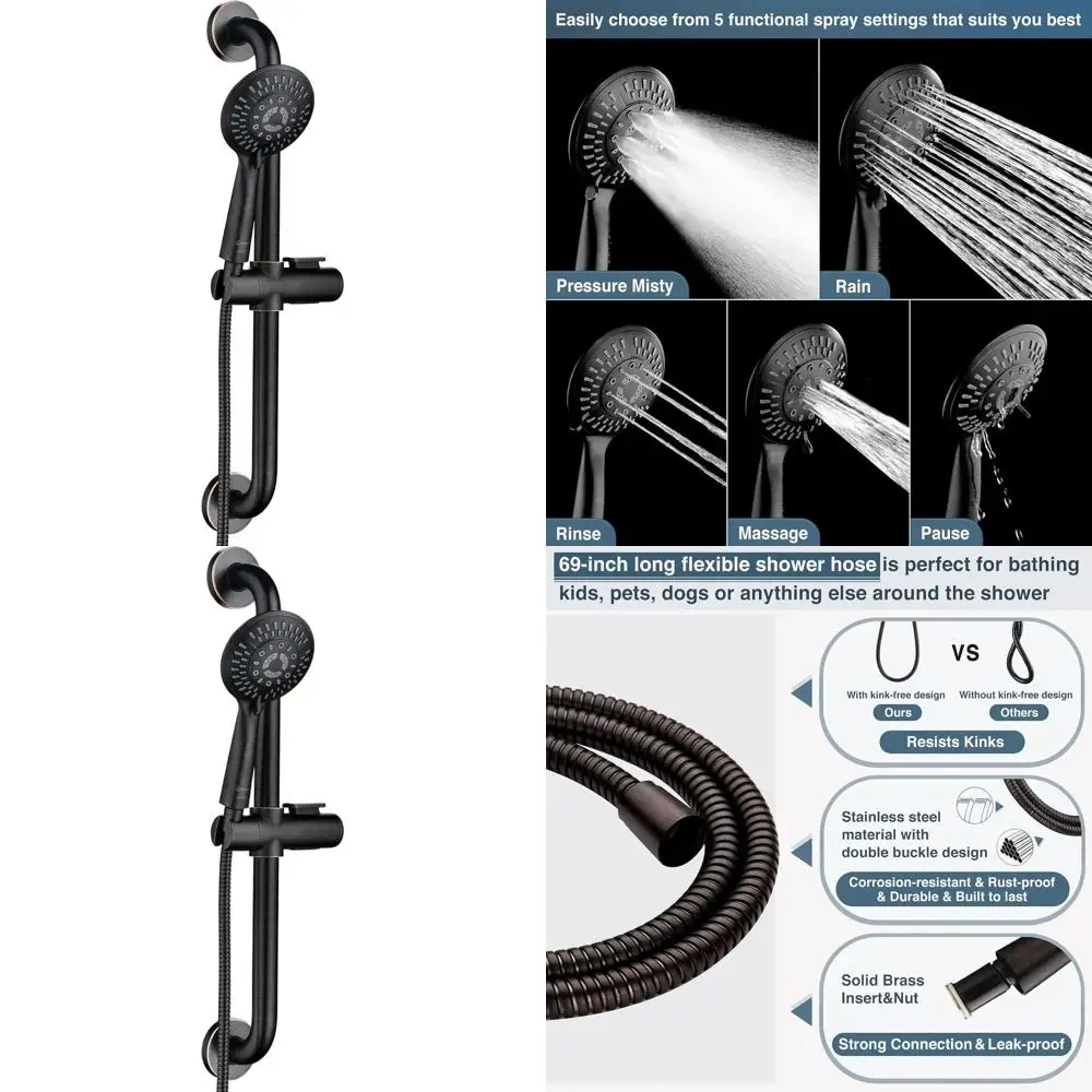 

Душевой набор с регулируемой по высоте штангой из бронзы с эффектом состаривания, ручным распылителем и шлангом длиной 69 дюймов