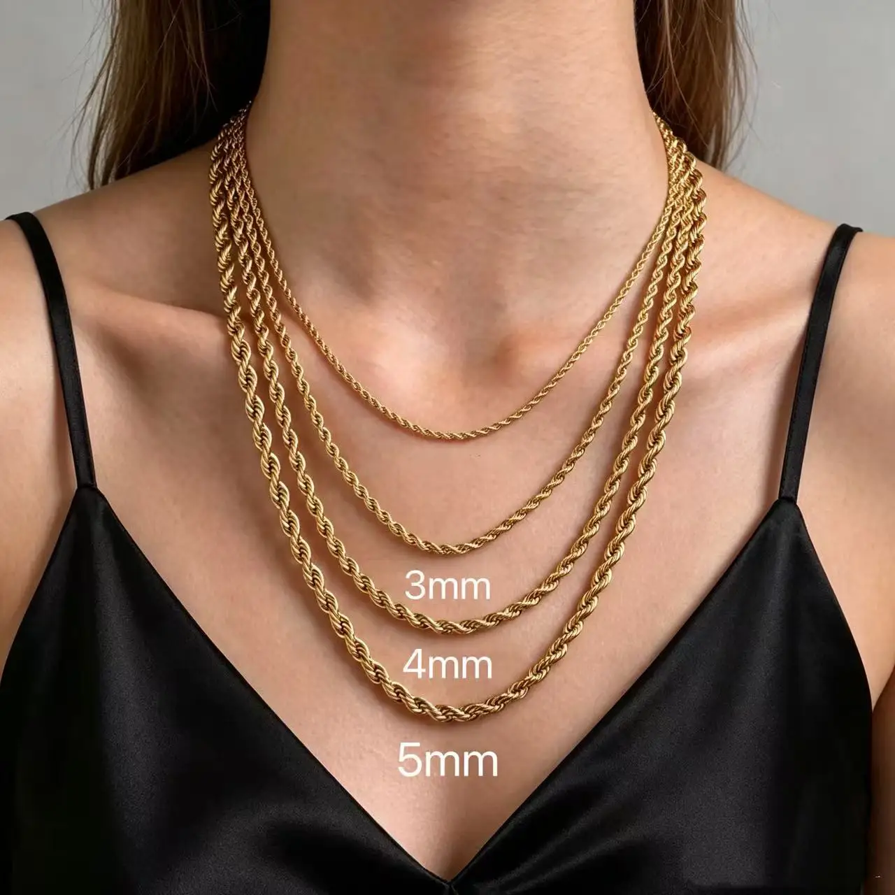 3/4/5MM Classics 316L Stainless Steel Twist Rope Chain Necklace For Women Neck Jewelry Pendant Accessories