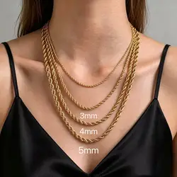 3/4/5MM Classics 316L Stainless Steel Twist Rope Chain Necklace For Women Neck Jewelry Pendant Accessories
