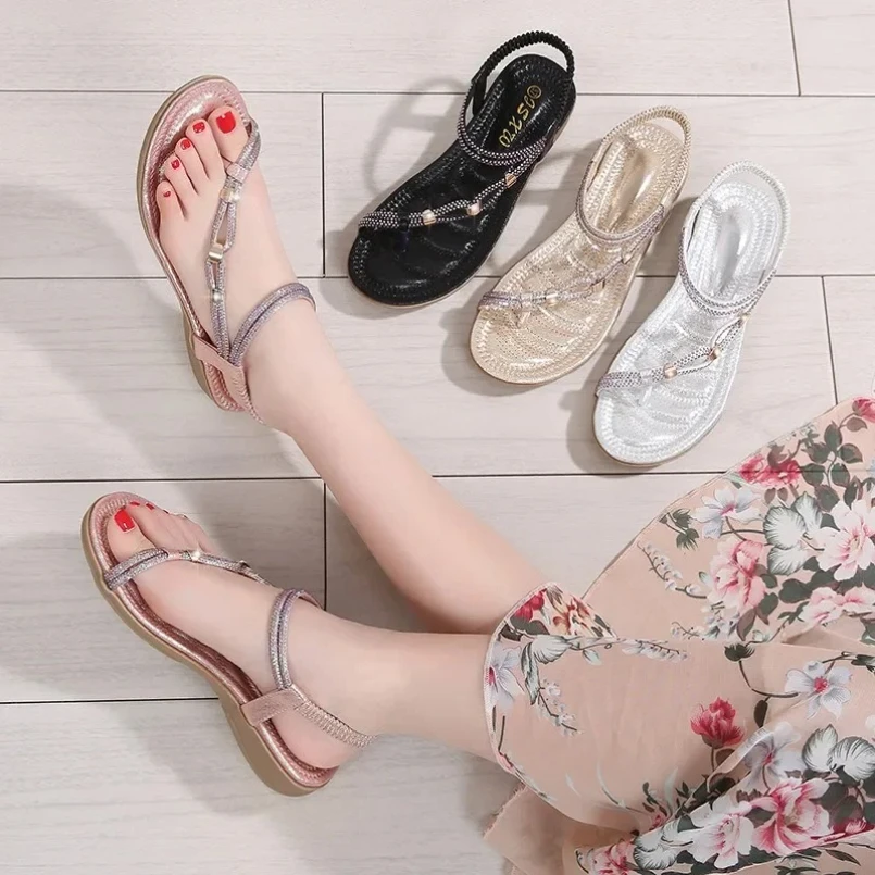 2025 جديد الصيف بوهيميا إسفين النساء الصنادل الفاخرة حجر الراين امرأة سيور خمر النساء حذاء كاجوال #4