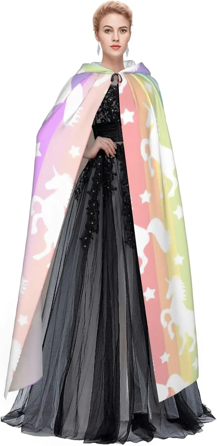 Unisex Robes Capes Adult Unicorns On Colorful Stripes Print Hooded Cloak For Cosplay Halloween Carnival Costumes