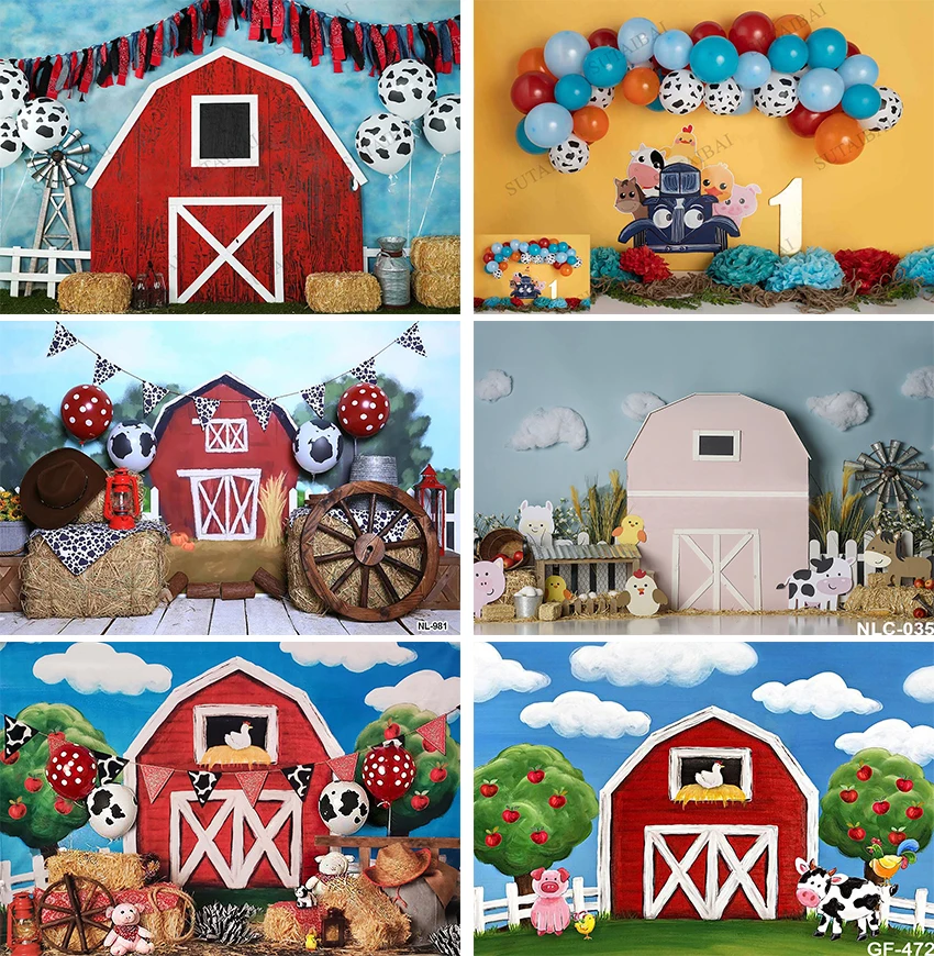 Cartoon Farm Barn Tractor Animal Newborn Baby Birthday Backdrop Photography Background Photocall Photo Studio Party Decor Prop