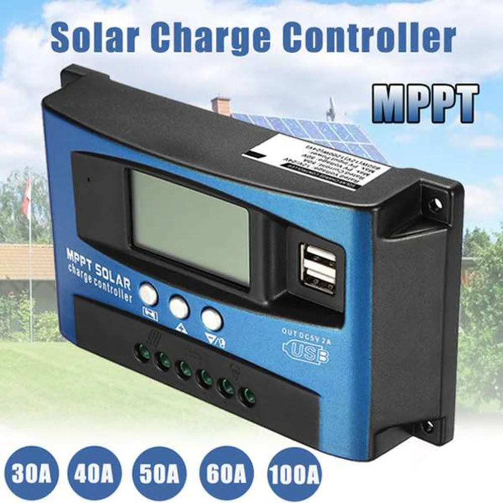 Solar Controller MPPT 100A Dual USB LCD Display 12V 24V Solar Cell Panel Charger Regulator with