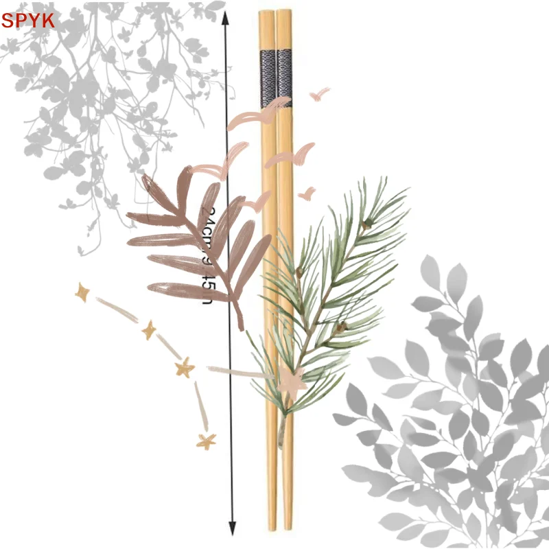 30/50Pairs Bamboo Print Chopsticks Reusable Chinese Food Chopsticks Tableware Healthy For Restaurants Gourmets Noodles