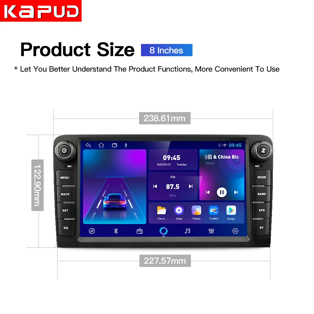 Kapud-Android Car Multimedia Radio Player, CarPlay, GPS, BT, DSP, SWC, Stereo, 8 