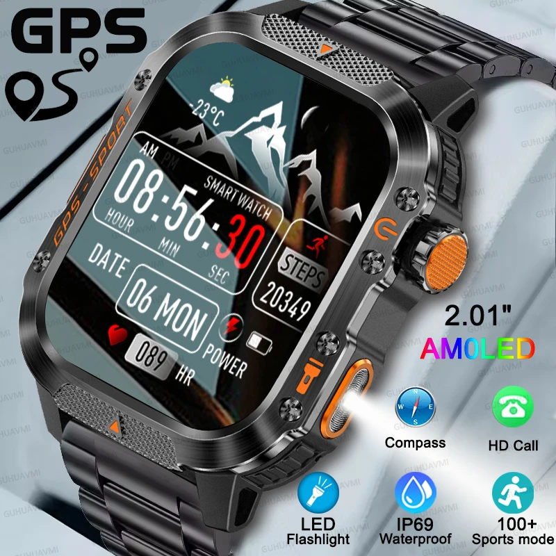 

2025 на открытом воздухе НОВЫЕ T-REX3 Военные GPS Смарт-часы Мужские Компас Высотомер IP69K Водонепроницаемый светодиодный фонарик NFC HD Спортивные часы для вызова