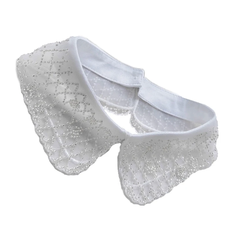 Women's Stylish Organza False Collar with Embroidery Beaded Blouse Collar Decors K3KF