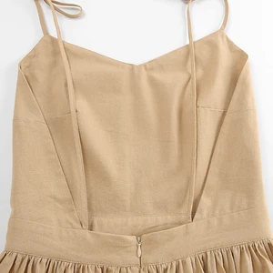 BcLout Brown Fashion Line Damen Frauenkleid 2024 elegante Parletten Taschen die Linie Sommerkleider sexy ohne Rückenpartykleid 8 Hauptverkäufe langes braunes Kleid - №5