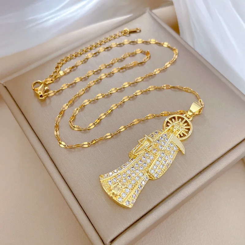 

Women's Light Luxury Scythe God of Dead Necklace, Gorgeous Full-Diamond Titanium Steel Clavicle Chain,Jewelry