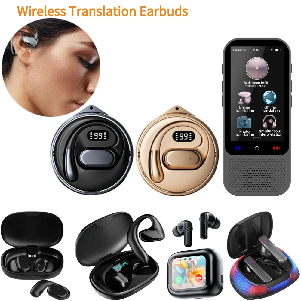 AI HD Earhook Translation Headphones English Learning Real-time Translator Study Abroad Translation Wireless Translation Earbuds