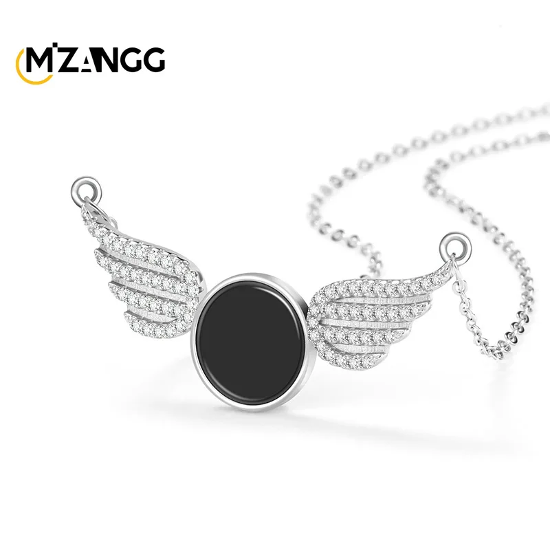 Natural A Goods Jadeite Angel Wings Pendant S925 Silver Inlaid Fashion High-grade Women's Necklace Collarbone Chain Holiday Gift