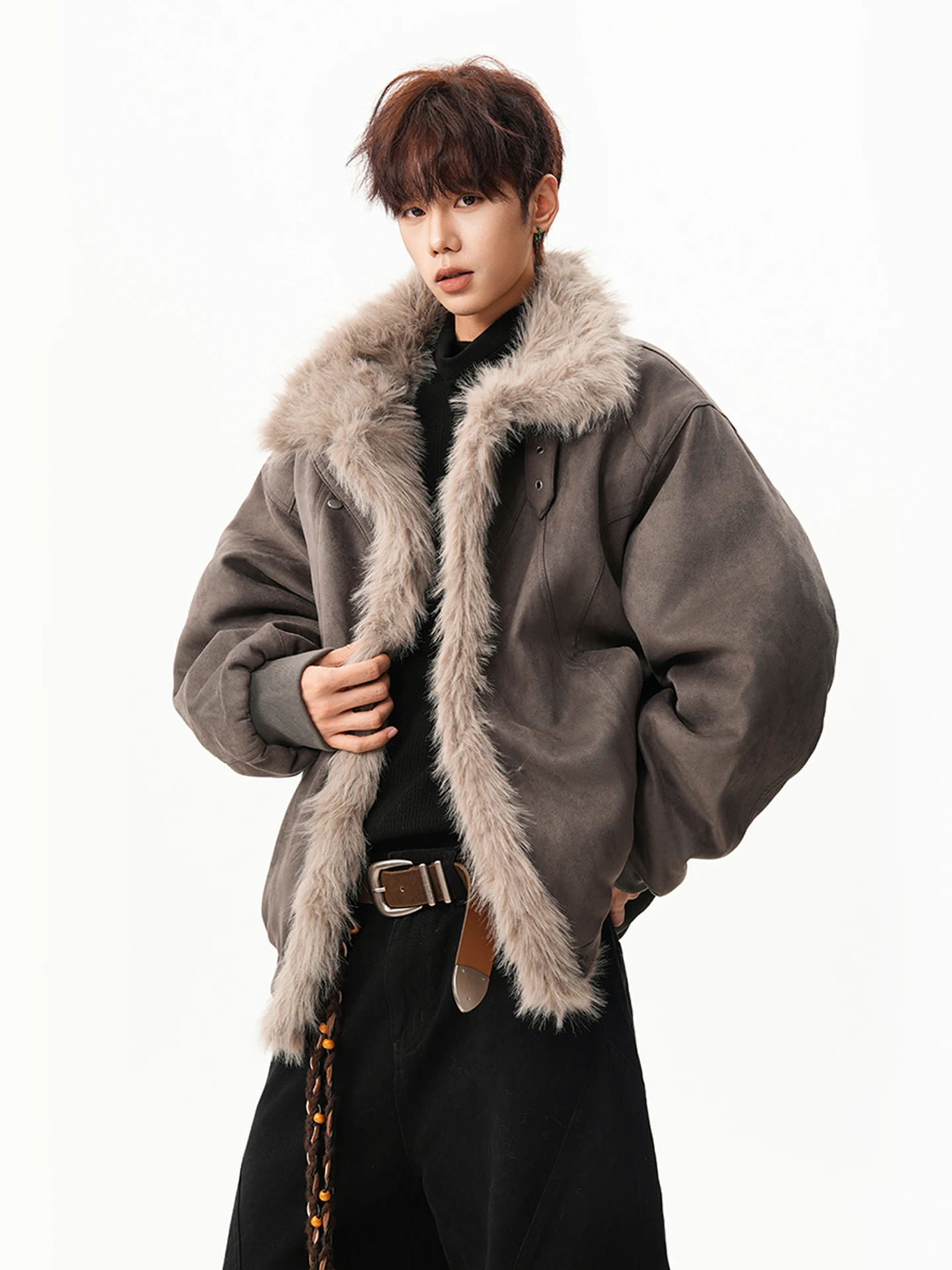 Men Women 2025 Winter New High-End Warm Thickened Couple Parkas Retro Fashion Faux Fur Collar Coats Solid Color Parkas Jackets