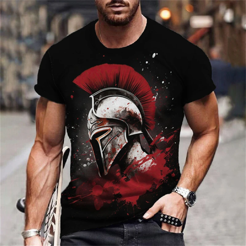 Fashion Spartan Warrior Print T Shirt For Men Hip Hop Trend Harajuku Vintage Clothes Summer Casual O-neck Short Sleeve Loose Top