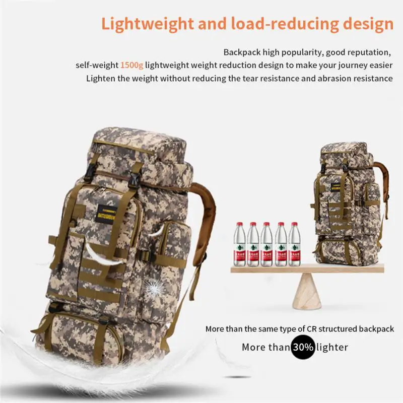 80L Tactical Bag Army Military Training Hunting Waterproof Backpack Outdoor Camping  Hiking Climbing Bag Mountaineering Rope