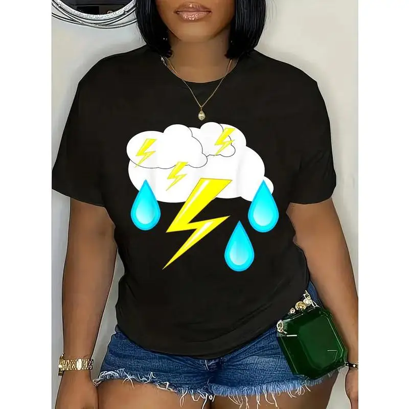 

100% Cotton Lightning Bolts Rain Drops Thunder Storm Cloud Costume Shirt T-Shirt