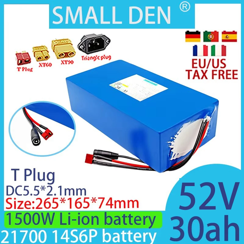 52V 30ah new 21700 lithium battery pack 14S6P 1500W, suitable for various transportation vehicles solar+2A 3A 5A charger