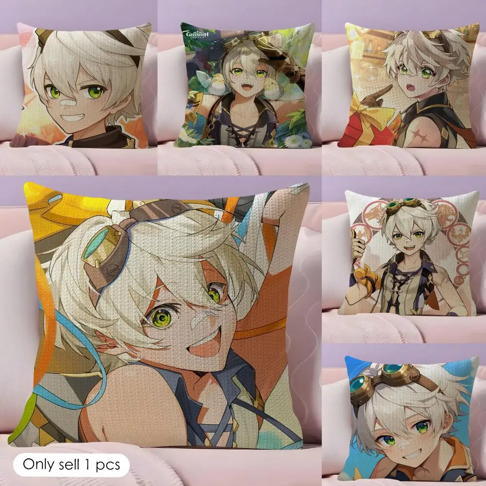 

Милая наволочка Bennett Genshin Impact из натурального льна, органическая ткань, двусторонняя печать, для дивана, домашнего декора, подарок, чехол для подушки