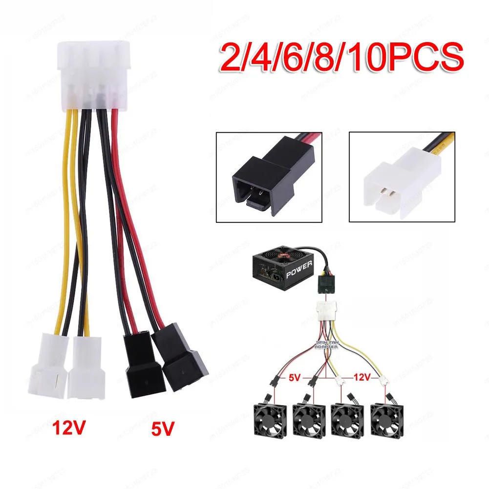 2pcs 4Pin Molex To 3-Pin Fan Adapter Cable Large 4P to Fan 3 Pin Power Supply 2 Way 12V 2 Way 5V Dual Wire Fan Adapter Cord Wire
