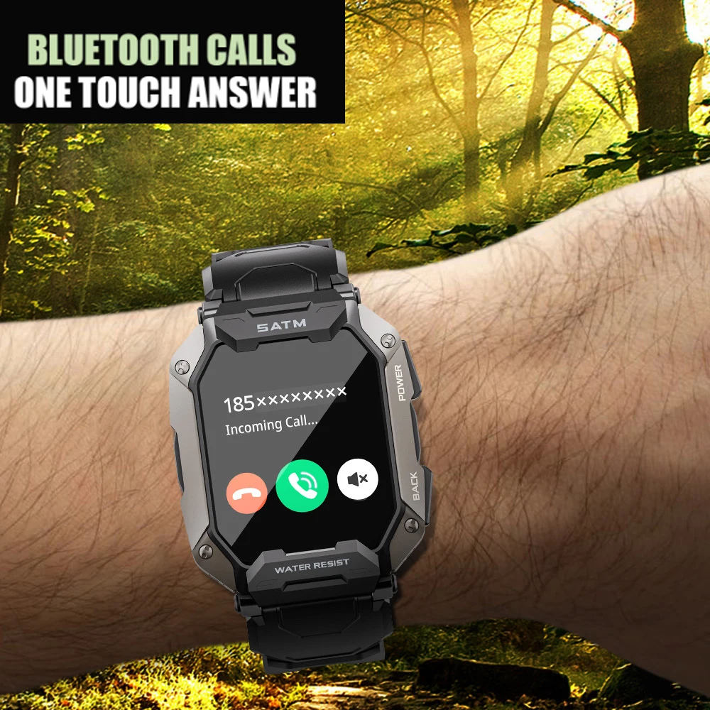 Outdoor Sports Compass Men 1.81" Screen Blue Tooth Call Smartwatch 1ATM Waterproof Smart Watches 128M Memory Heart Rate Health