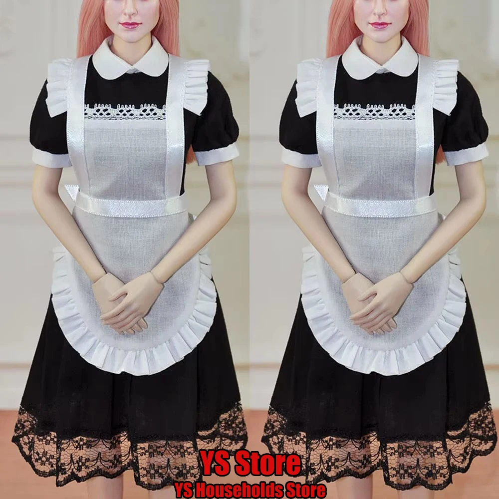 

1/6 Woman Soldier French Maid Dress Cosplay Clubwear Puff Sleeves Uniform Apron Set Accessory Fit 12Inch Action Figure Body