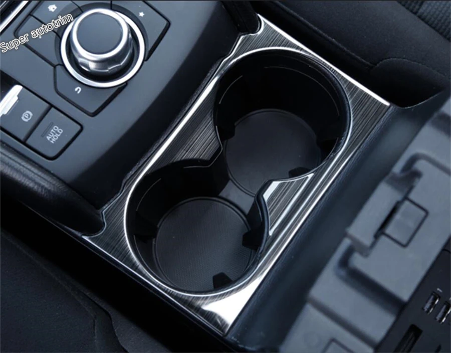

Front Central Water Cup Holder Panel Decoration Protection Cover Trim For Mazda CX-5 CX5 2017 - 2024 Stainless Steel Accessories