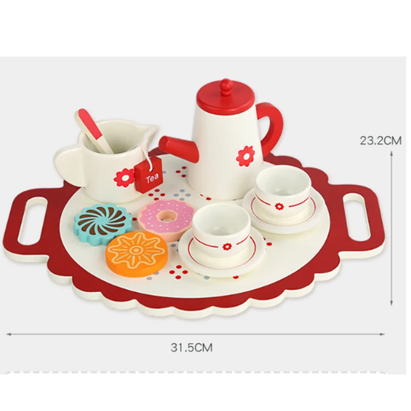 Wooden Simulation Afternoon Tea Dessert Tableware Set, Pretend Play House, Cozinha Brinquedos, Brinquedos clássicos para o presente de aniversário de 6 anos