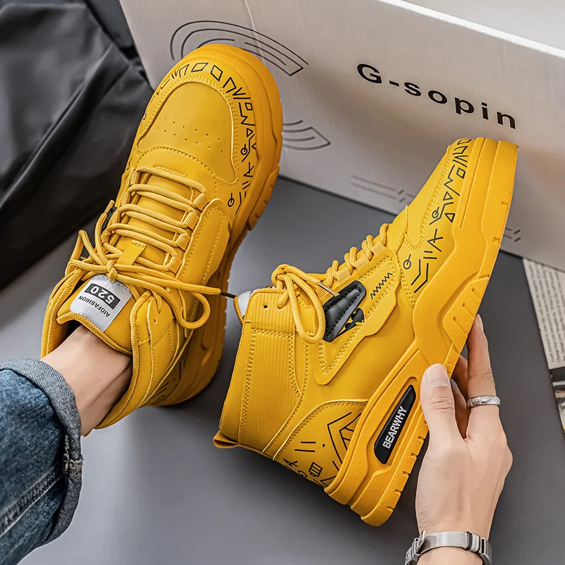 Yellow Skateboard Shoes For Man High Top Platform Men's Casual Sneaker Comfortable Autumn Winter Shoes Men Designer New Trainers