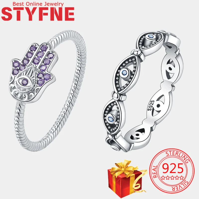 

925 Sterling Silver Devil's Eye Guardian's Hand Religious Ring Women's Day High-Quality Wedding Jewelry With Gift Bag