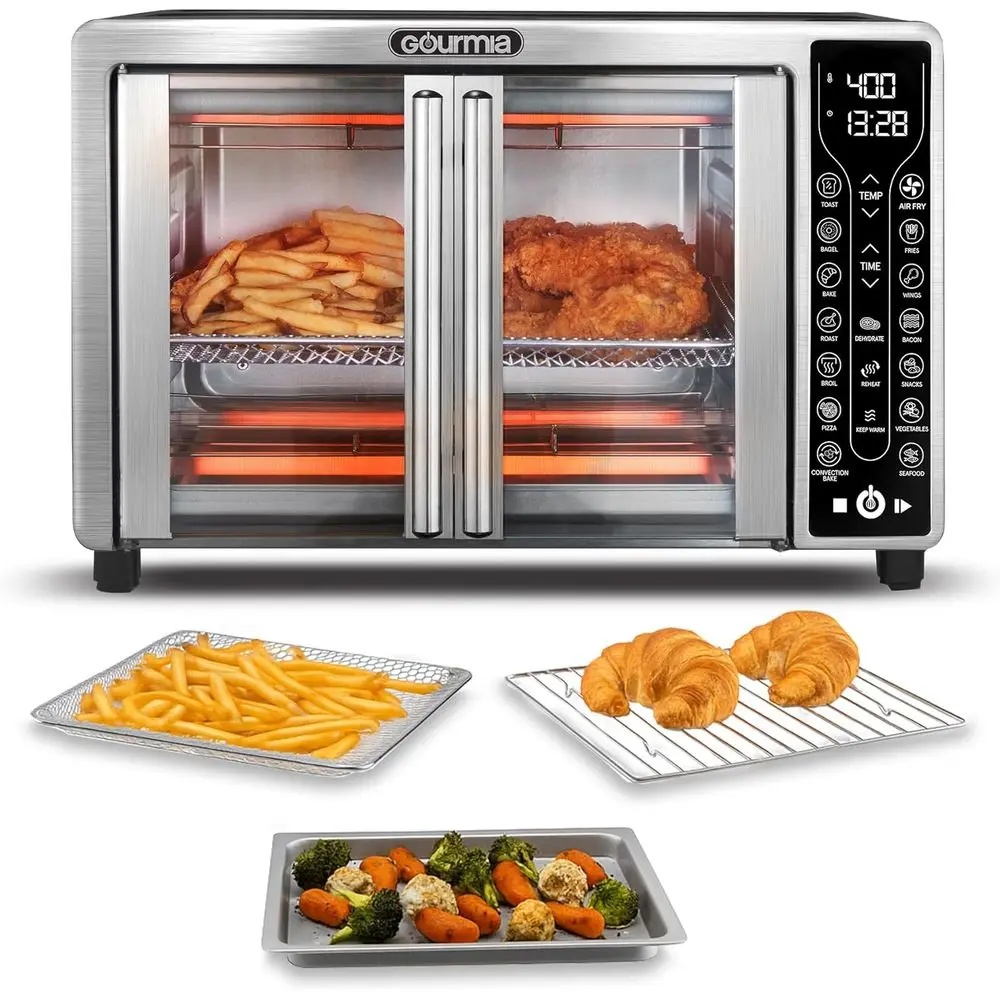 

Gourmia rench Door Air ryer – 25 Qt Large acity Convection Oven, ryroce 360°, Digital Display with 17 Cooking Presets, Bake, Toa