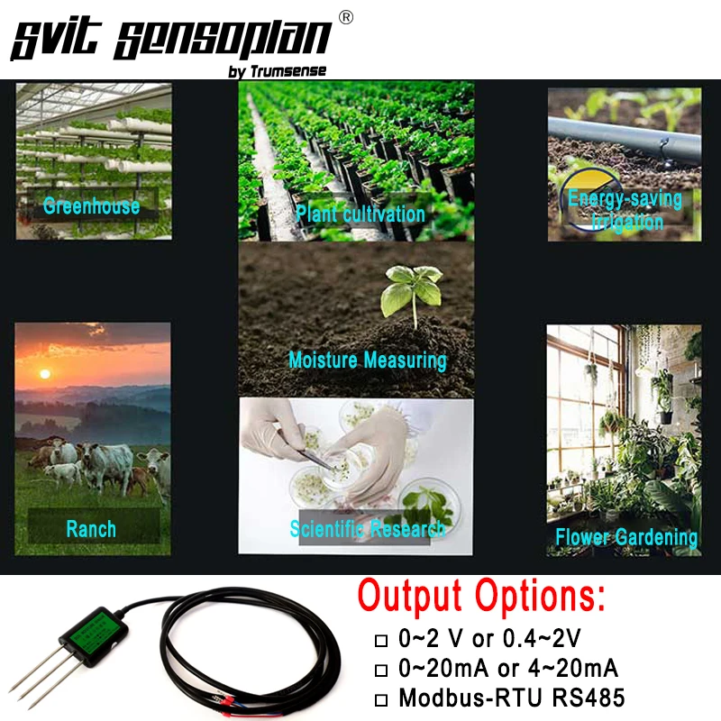 Trumsense IP68 Soil Moisture AND Temperature Sensor 4 to 20 mA or Modbus RS485 or 0 to 2V Output For Agriculture Science Monitor