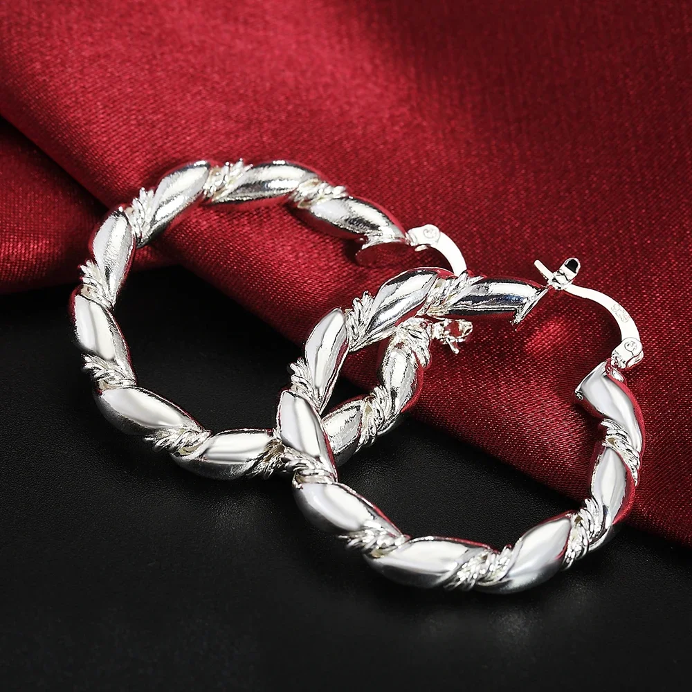 Hot 18K Gold Rope Round Big 4cm Hoop Earrings 925 Sterling Silver Fashion Jewelry Wedding Party Popular Brand Holiday Gifts view 3