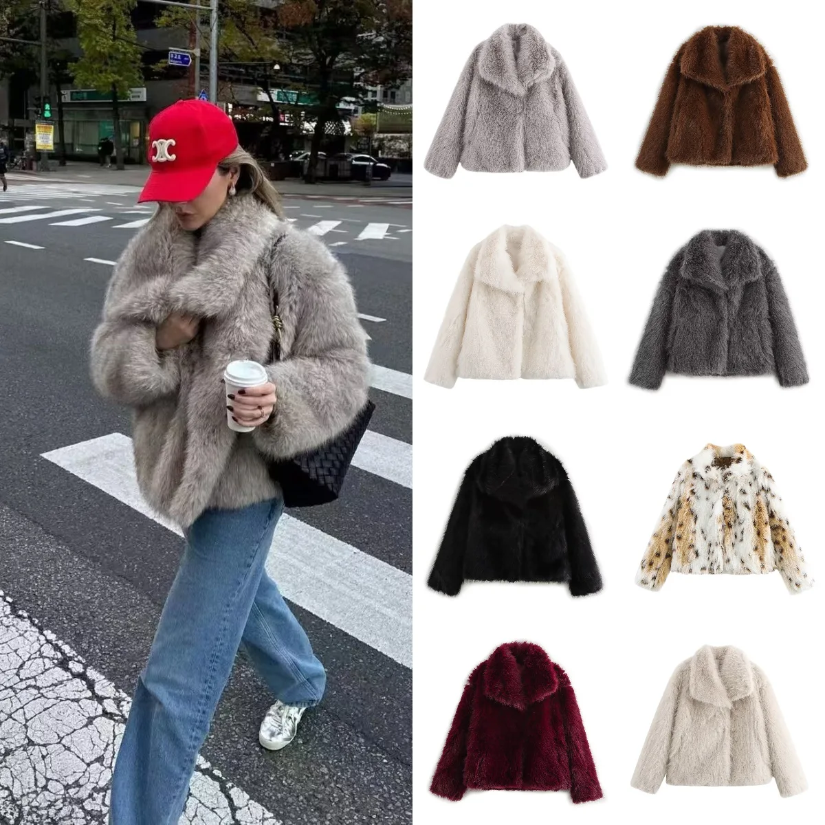 

Пальто с меховым воротником Faion Plu 2025 года, верхняя одежда с отложным воротником, женское зимнее пальто Thiened со шляпой средней длины, свободная посадка