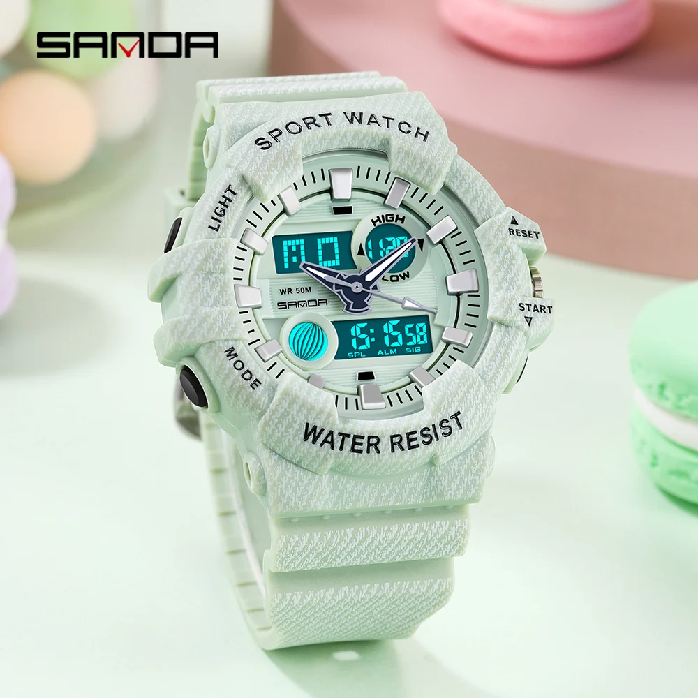 SANDA 50M Waterproof Sports Watches lady Digital Quartz Dual Display Watch Fashion Luxury male Chronograph Military Wristwatch