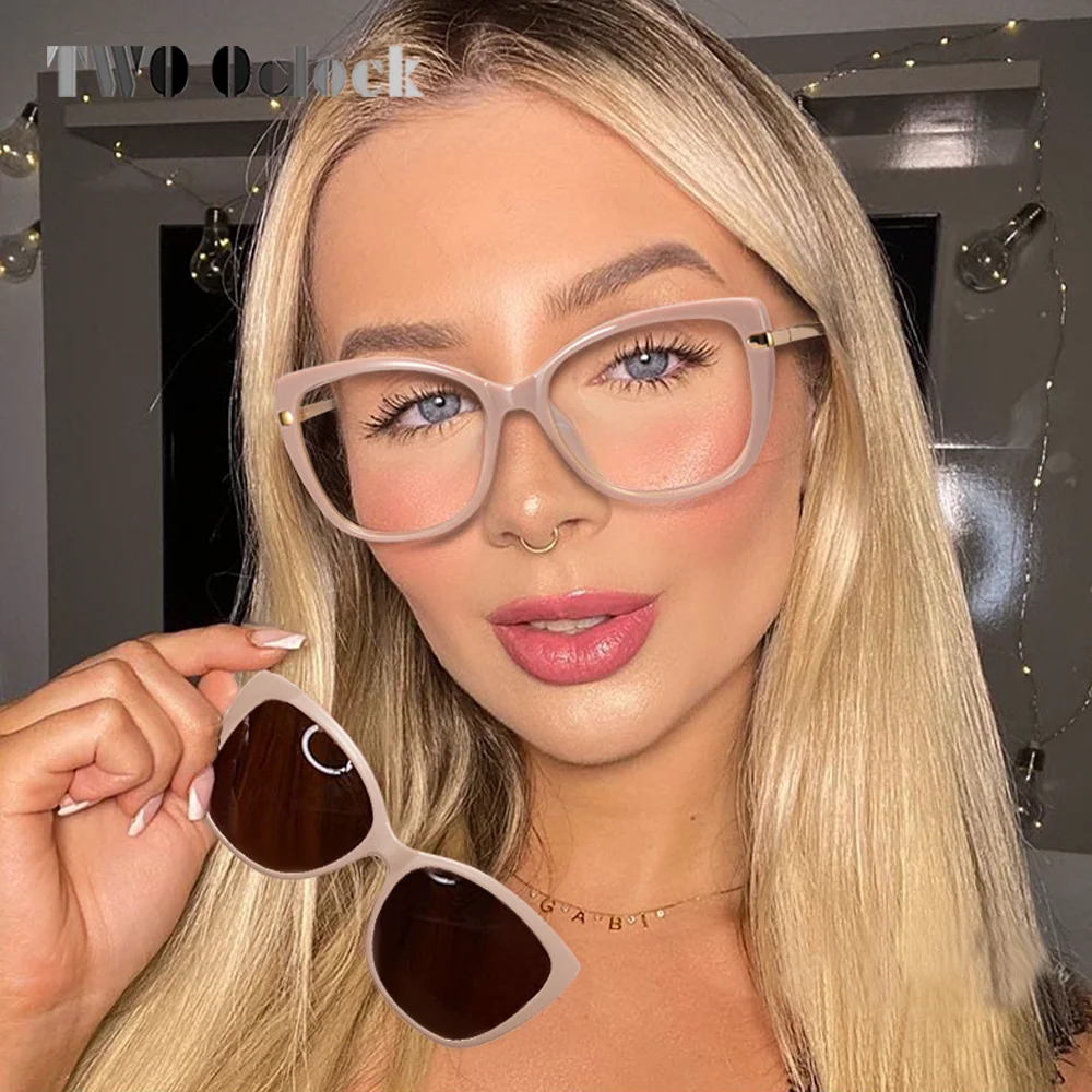 

Designer 2-in-1 Driver's Magnet Sunglasses Women Spring Arm Blue Light Blocking Clip-On Glasses Woman TR90 Polarized Eyewear