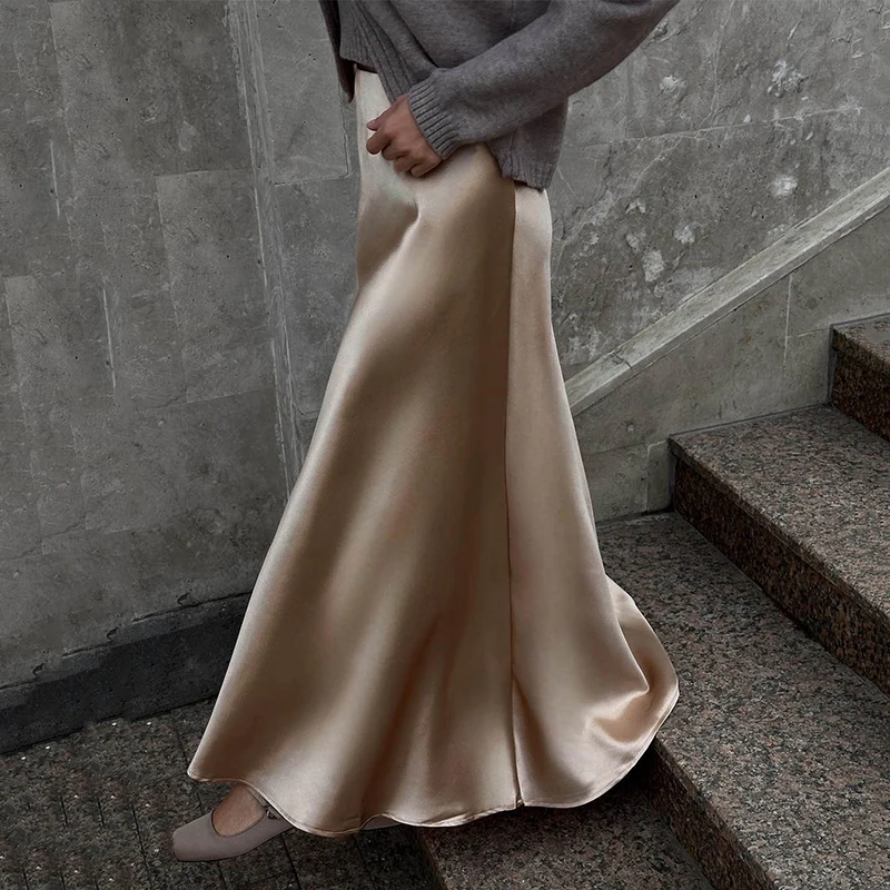 Elegant Solid Color Women's Skirts Smooth Long Fishtail Skirt Women Slim Fit Minimalism Skirt New Fashion Female Party Skirts