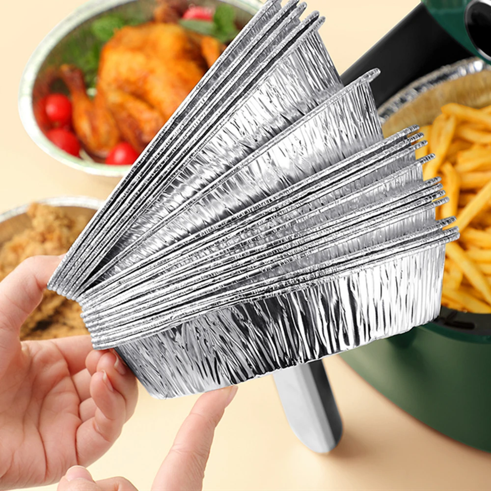 50pcs 6 7 8 Inches Disposable Round Aluminum Foil Bowl Air Fryer Barbecue Tray  Pizza Pan Oven Baking Home Kitchen Supplies