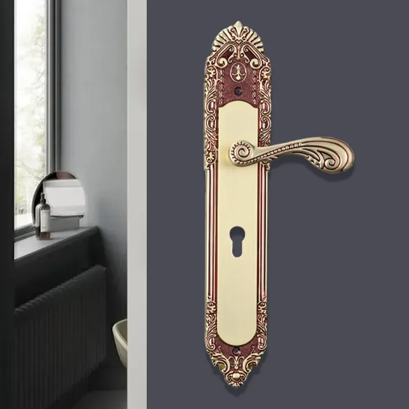 European Luxury Retro Coffee Gold Zinc Alloy Door Handle Lock for Indoor Wooden Doors