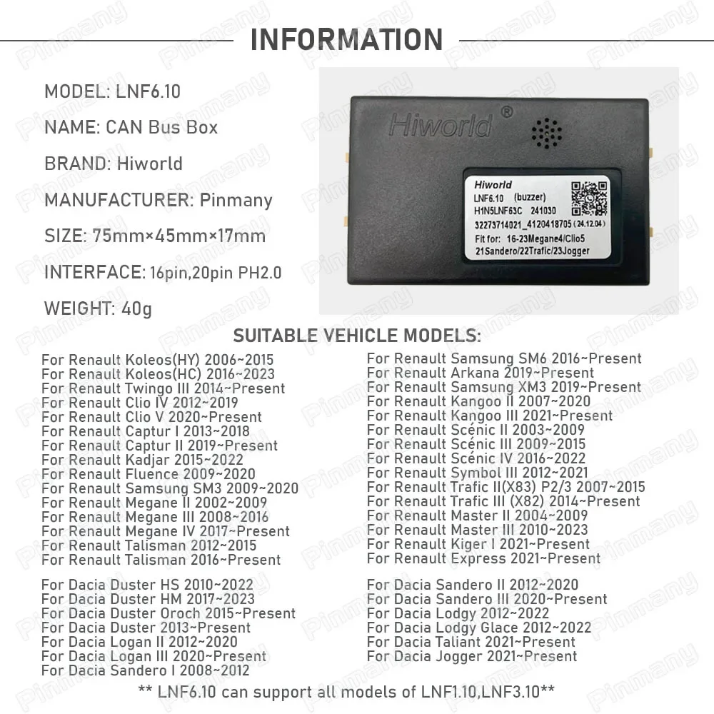 รถวิทยุ CAN Bus อะแดปเตอร์ Hiworld LNF6 สําหรับ Renault Clio Kadjar Megane Talisman Arkana Kangoo Scenic Trafic Master Kiger Taliant