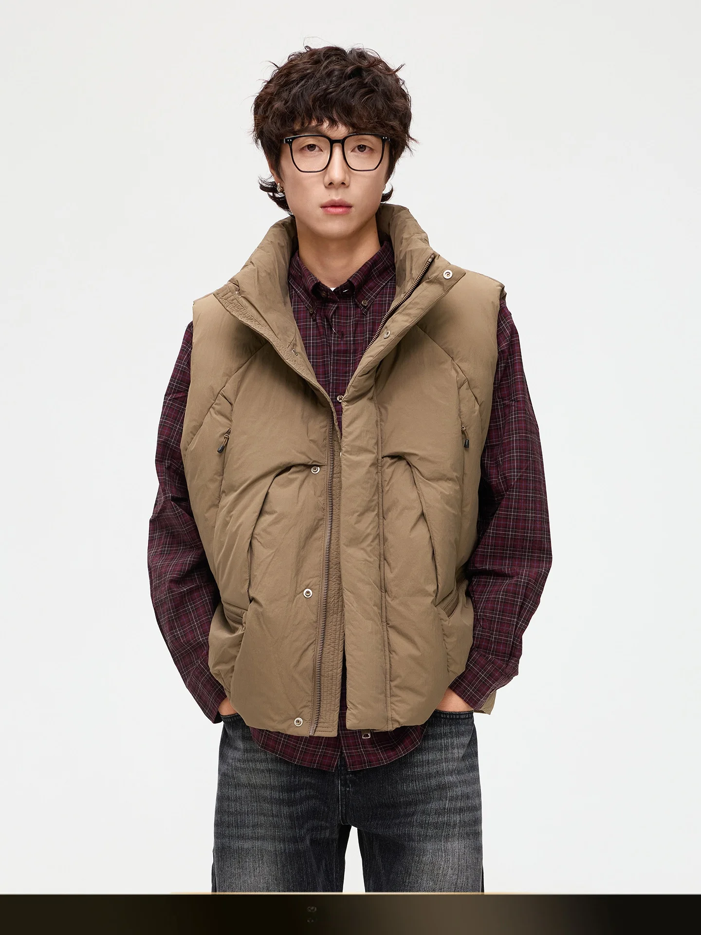 

Thiened Stand Collar down Vest American Retro Deconstructed Design Winter Warmth 90 Filling Du down Jaet Youth Faion