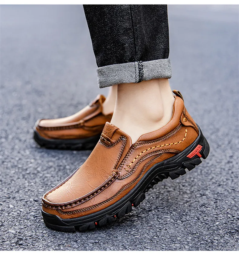 Neue handgefertigte Lederschuhe für Herren, Outdoor-Slipper, lässige Herrenschuhe, modische flache Herren-Fahrschuhe, Mokassins, Wanderschuhe – Detail 7