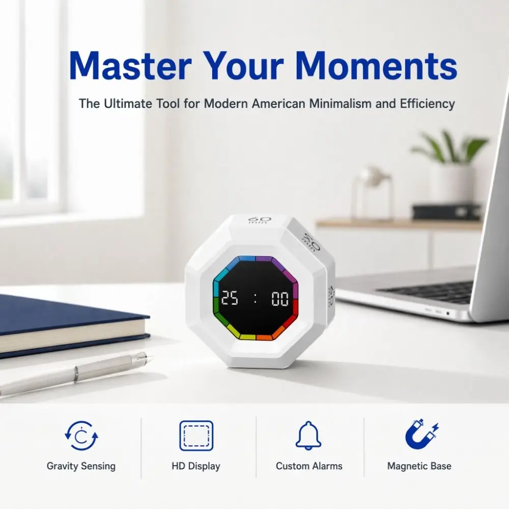Mini Magnetic Gravity Sensor Timer Smart Visual Flip Timer Clock LED Display Productivity Flip Cube Timer Time Countdown