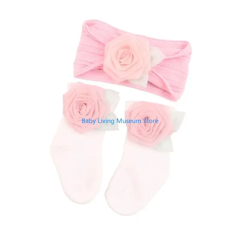 

P31C Newborn Socks & Headwrap Collection Newborn Hosiery & Headband Comfortable Baby Sock for Daily Wear & Outdoor Adventures