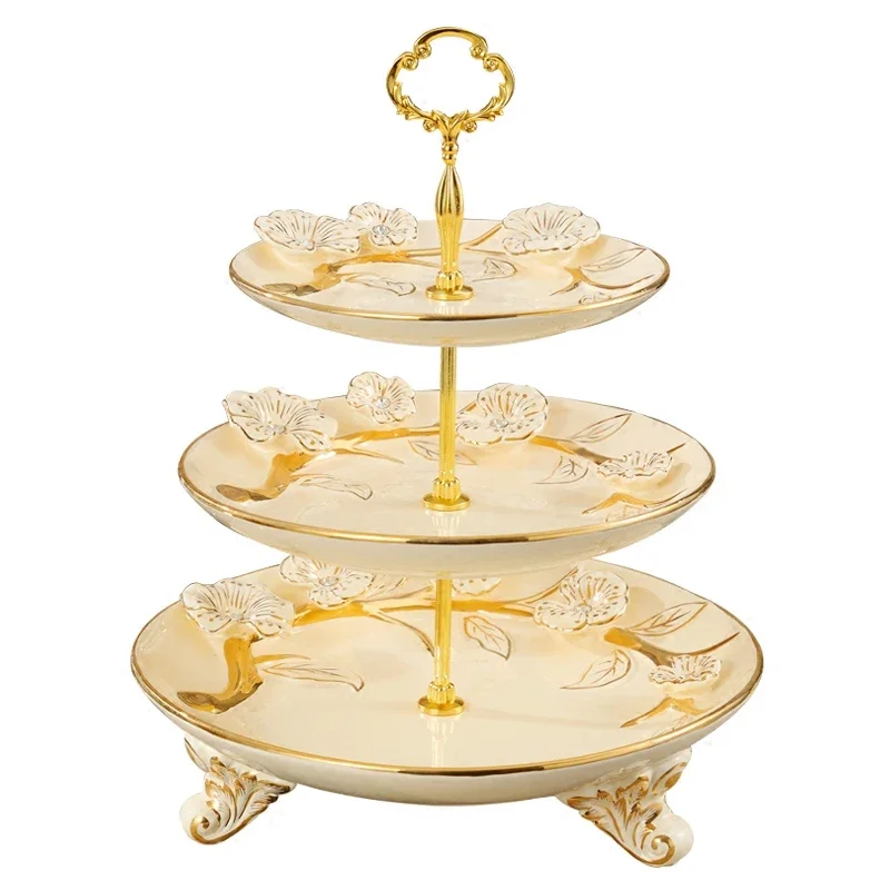 

European ceramic dried fruit plate, three-layer afternoon tea snack plate, multi-layer fruit string plate, cake snack plate