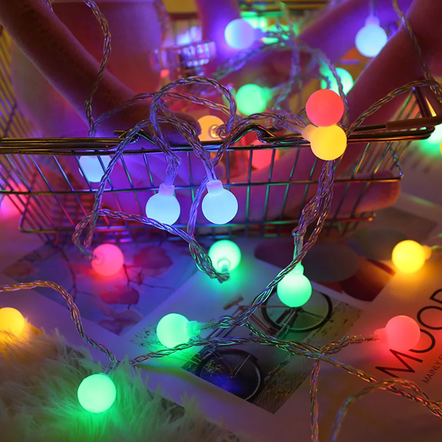 10/20/40/80 LED Christmas Garland String Lights Battery Box Globe Ball  Fairy Lights for Xmas Tree Party Wedding New Year Decor