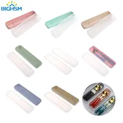 Travel Outdoor Reusable Wheat Straw Tableware Box School Home Slot Design Practical Cutlery Transparent Case Spoon Storage Box