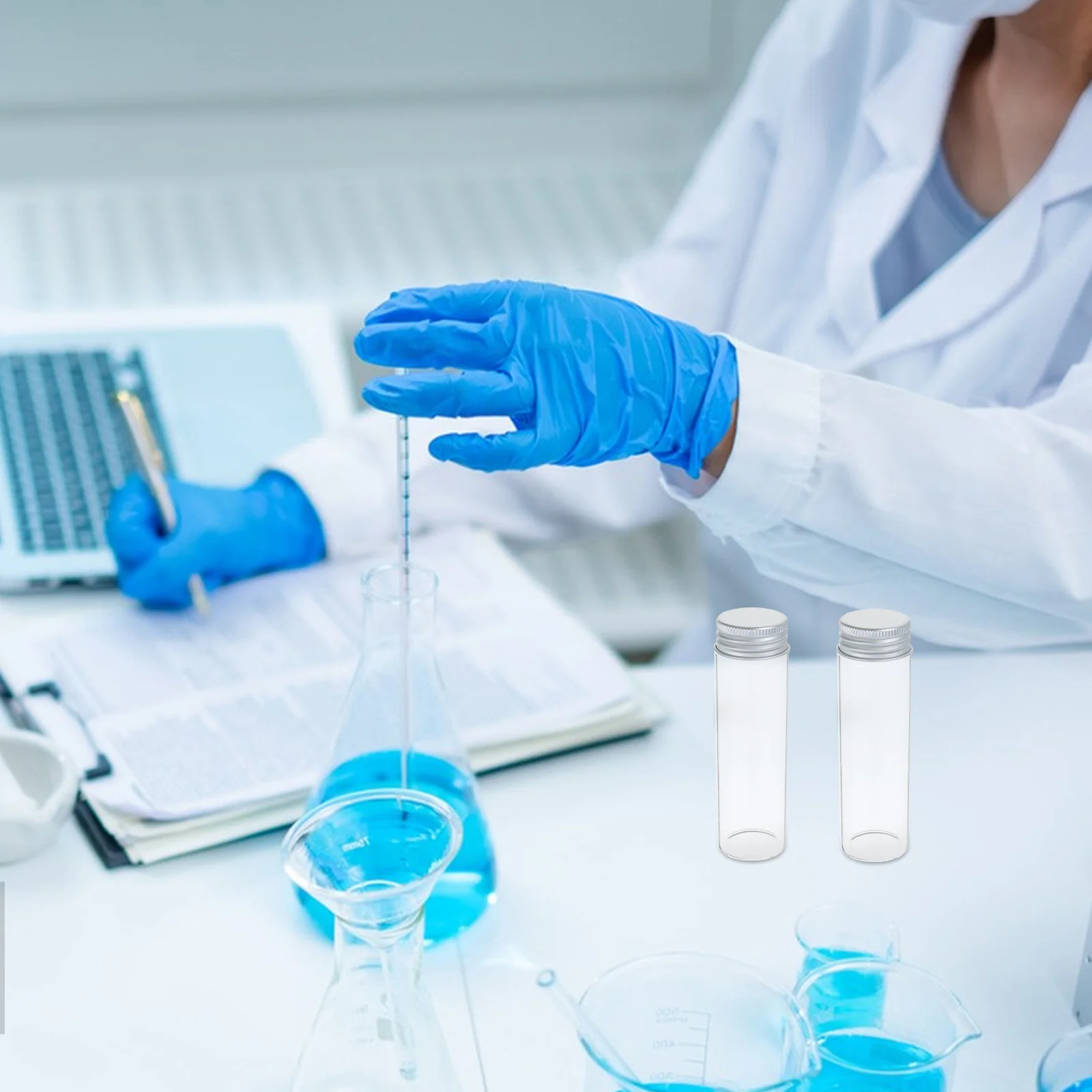 

30 Pcs Medicine Bottles with Caps Small Empty Lid Sample Medication Glass Containers Lids