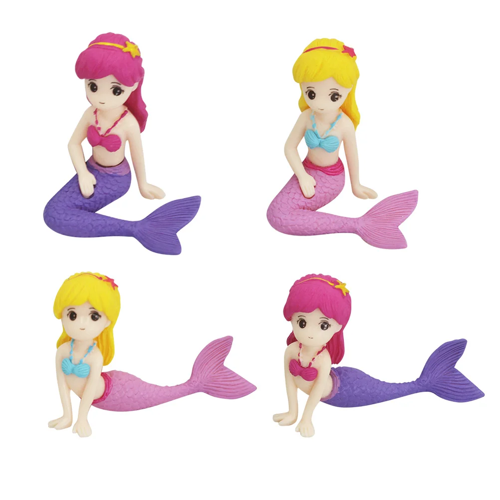 4 Pcs Baking Ornament Mermaid Design Cake Topper Inserted Cards Birthday Decorations Princess Baby