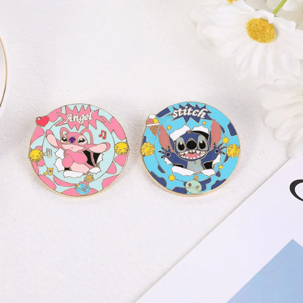 Disney Anime Stitch Brooch Enamel Pins Cute Pooh Bear Stich Angel Badge for Denim Collar Bags Lapel Pin Fashion Jewelry Brooches